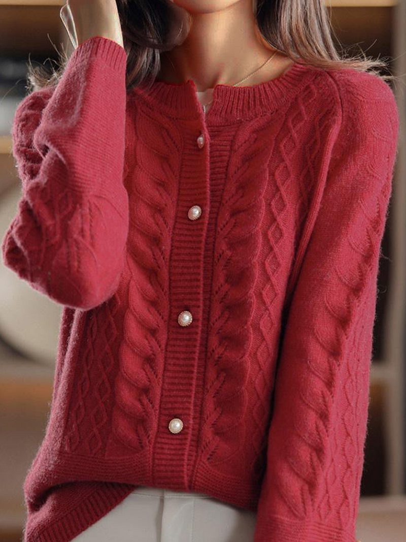 Cable Knit Cardigan Sweater for Women - Button Front - Image 3