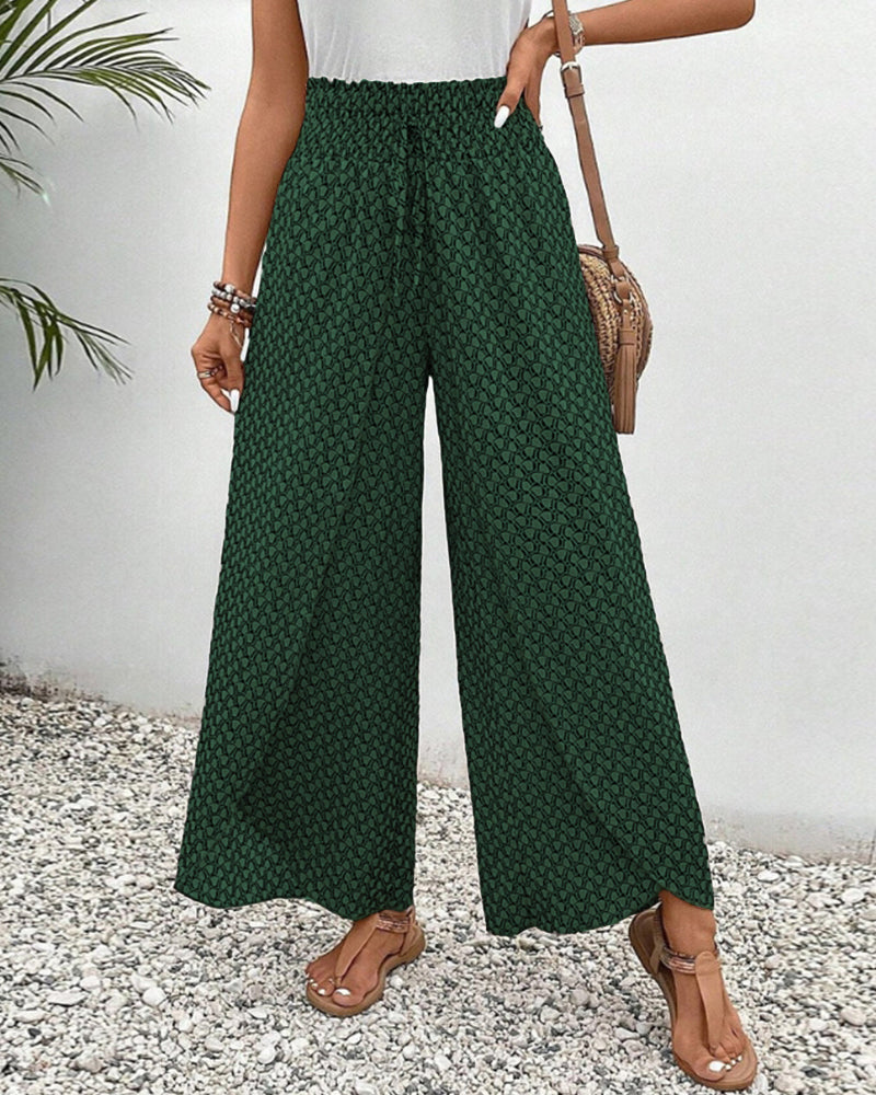 Wide Leg Palazzo Pants for women - High Waisted Elastic Waist Drawstring - Relaxed Fit Printed - Image 9
