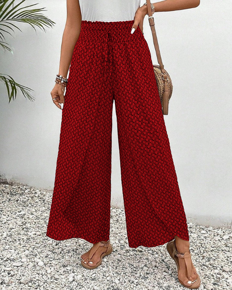 Wide Leg Palazzo Pants for women - High Waisted Elastic Waist Drawstring - Relaxed Fit Printed - Image 5