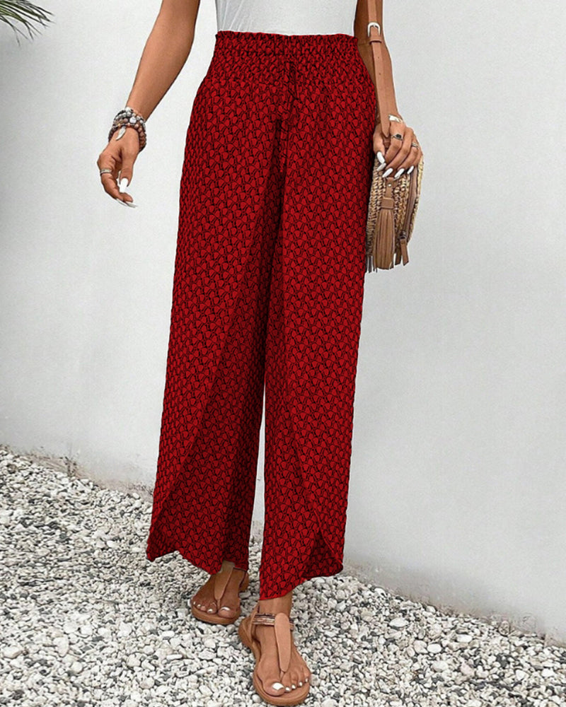 Wide Leg Palazzo Pants for women - High Waisted Elastic Waist Drawstring - Relaxed Fit Printed - Image 6