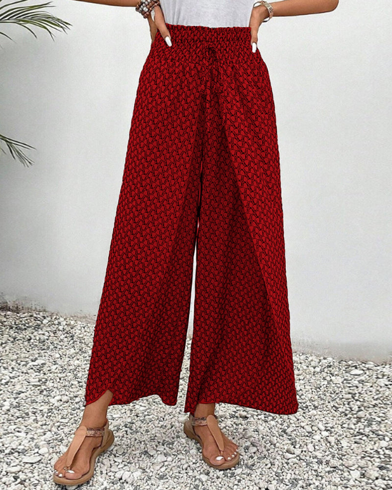 Wide Leg Palazzo Pants for women - High Waisted Elastic Waist Drawstring - Relaxed Fit Printed - Image 7