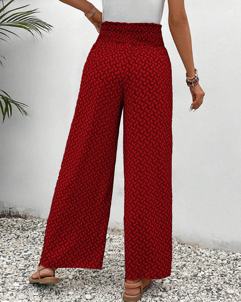 Wide Leg Palazzo Pants for women - High Waisted Elastic Waist Drawstring - Relaxed Fit Printed - Image 8