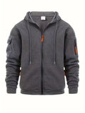 Full Zip Cargo Hoodie for Men - Drawstring Hood - Image 3