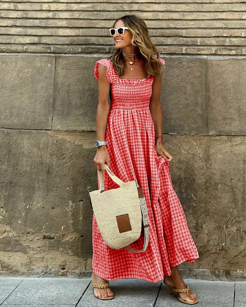 Gingham Maxi Dress for Women - Smocked Tiered - Image 6