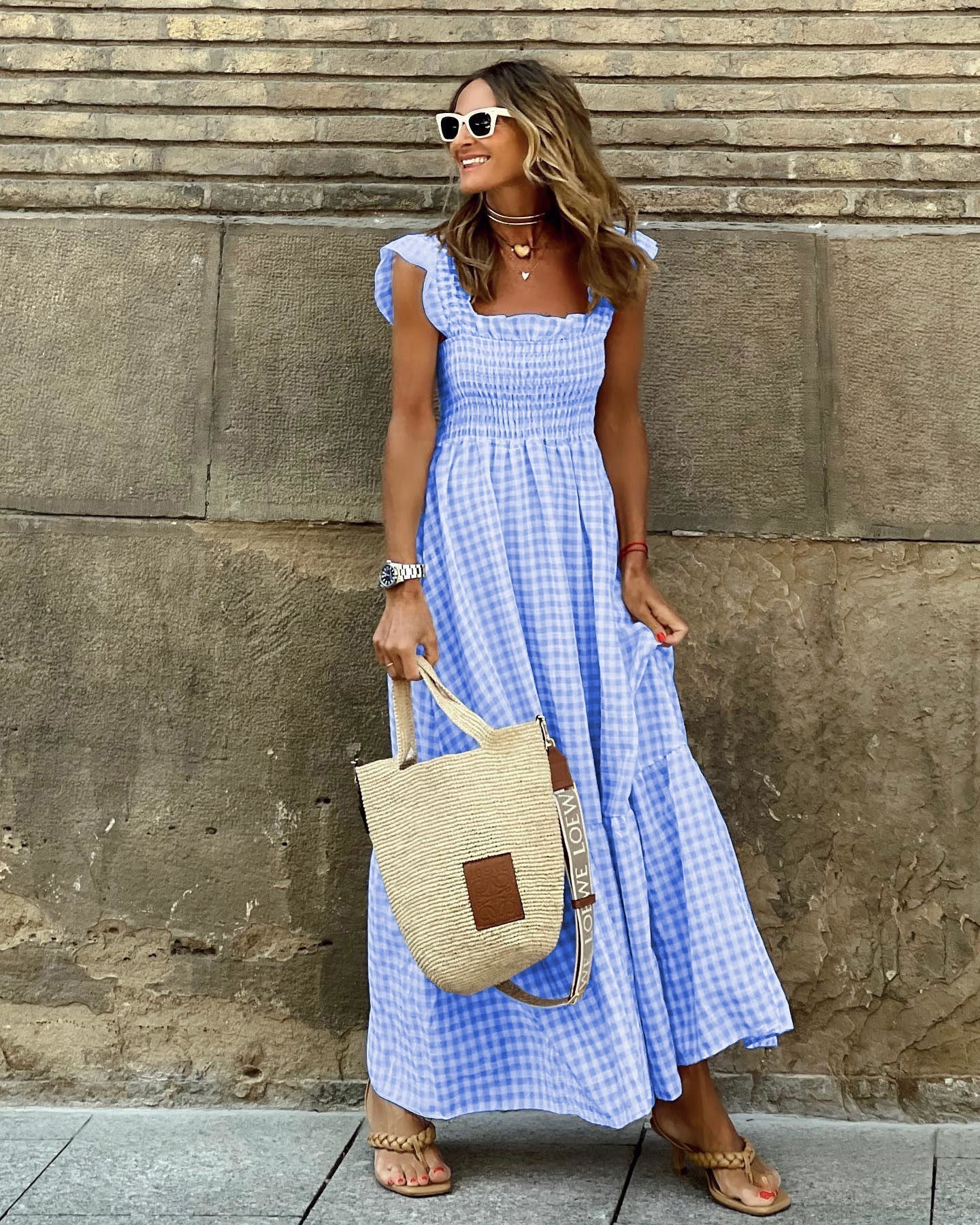 Gingham Maxi Dress for Women - Smocked Tiered - Image 7