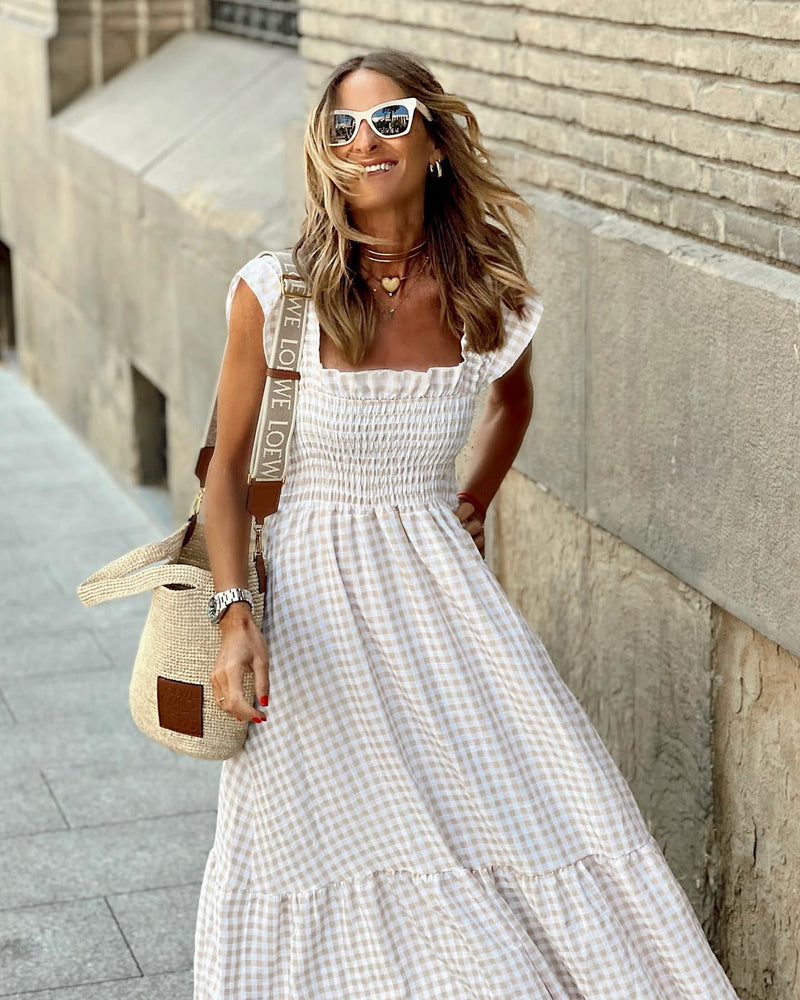Gingham Maxi Dress for Women - Smocked Tiered - Image 3