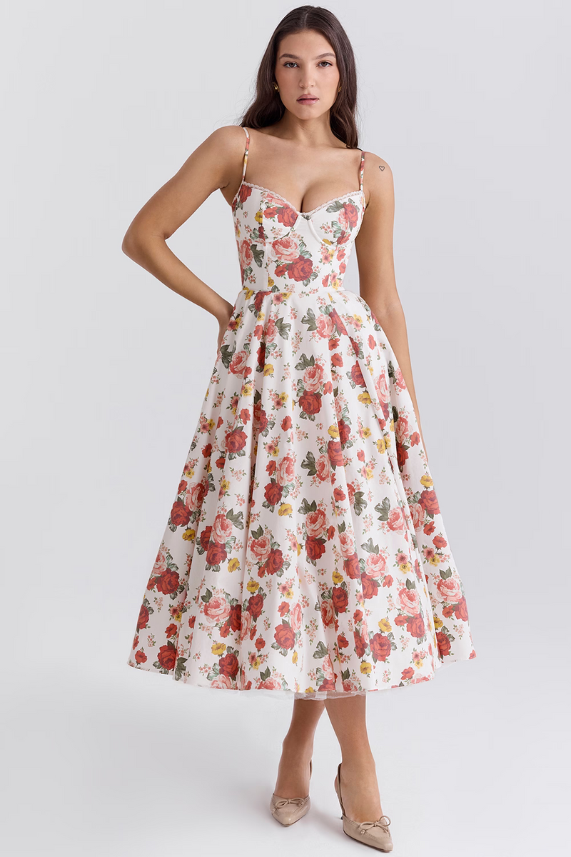 A-Line Midi Dress for Women - Spaghetti Strap Bustier Bodice - Image 5