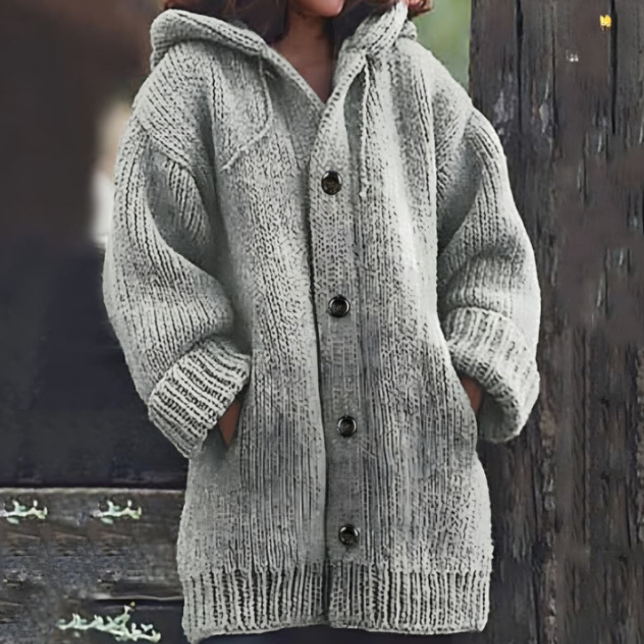 Knit Hooded Cardigan Sweater for Women - Button Front - Image 3