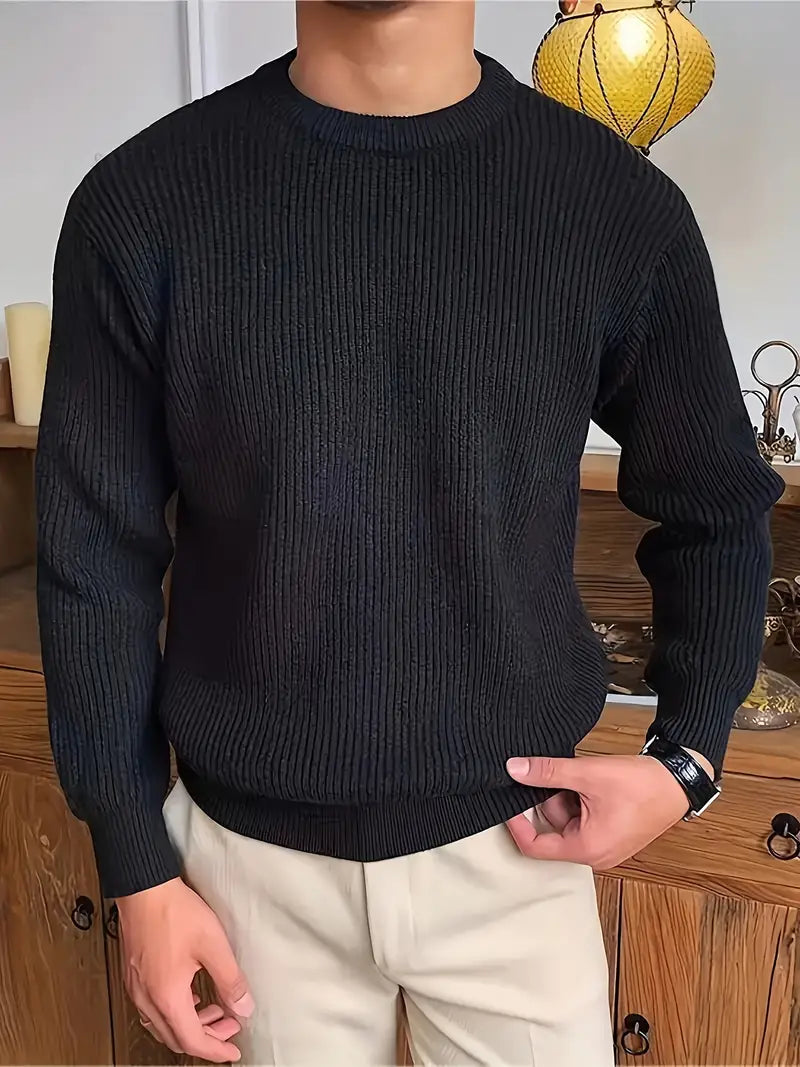 Ribbed Crewneck Sweater for Men - Long Sleeve - Image 4