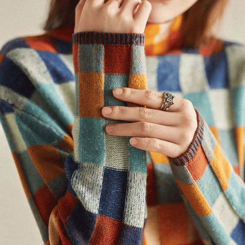 Pullover Sweater for Women - Color Block - Image 3