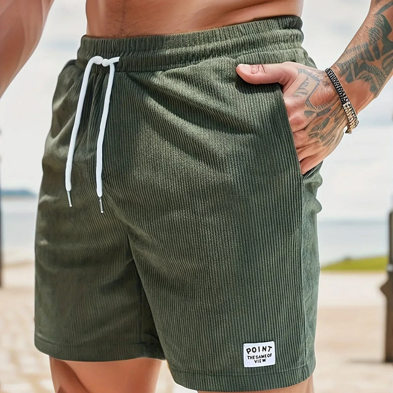 Corduroy Casual Shorts for Men - Drawstring Relaxed Fit - Patch Detail Knee Length - Image 8