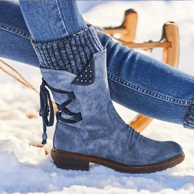 Lace-Up Slouch Boots for Women - Block Heel - Image 3