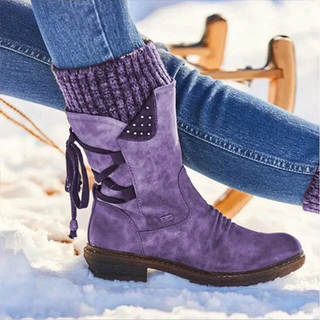 Lace-Up Slouch Boots for Women - Block Heel - Image 5