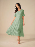 Floral A-Line Midi Dress for women - V-Neck Ruffle Sleeve - Smocked Waist - Sheer - Image 11