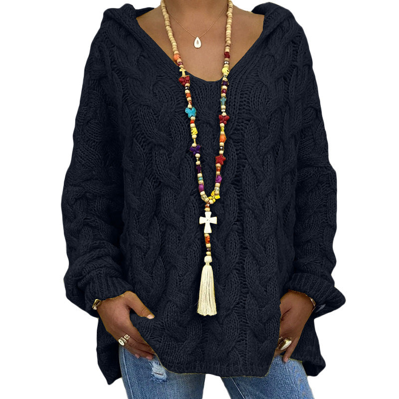 Cable Knit Sweater for Women - Hooded - Image 7