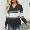 Striped Half-Zip Sweater for Women - Color Block - Image 2