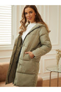 Puffer Longline Coat for Women - Hooded - Image 2