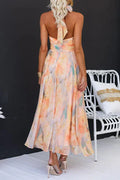 Floral Halter Maxi Dress for Women - Tie Back A-Line - Image 2
