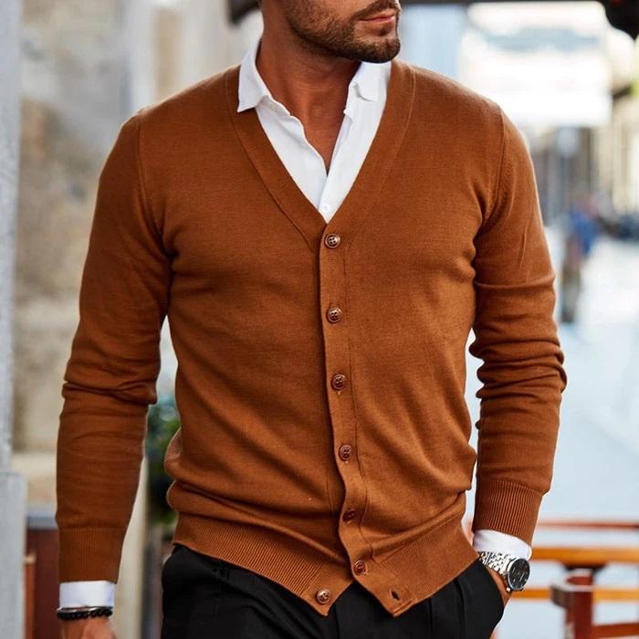 V-Neck Cardigan Sweater for Men - Long Sleeve - Image 3