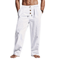 Linen Drawstring Pants for men - Loose Fit - Casual Elastic Waist Pleated Button Front - Image 4