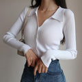 Collared Button-Down Sweater for Women - V-Neck - Image 5
