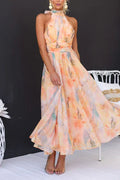 Floral Halter Maxi Dress for Women - Tie Back A-Line - Image 3