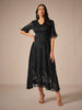Floral A-Line Midi Dress for women - V-Neck Ruffle Sleeve - Smocked Waist - Sheer - Image 1