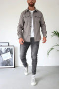 Shirt Jacket for Men - Button-Up Overshirt - Long Sleeve Chest Pocket - Image 3