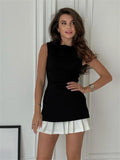Sleeveless Mini Dress for women - A-Line Fit and Flare - Pleated Skirt Color Block - Image 1