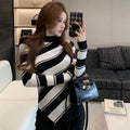 Striped Sweater for Women - Asymmetrical Hem - Image 4