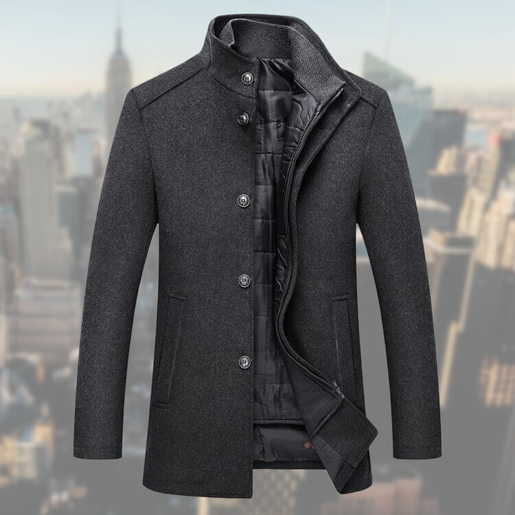 Button Front Overcoat for Men - Stand Collar - Image 2