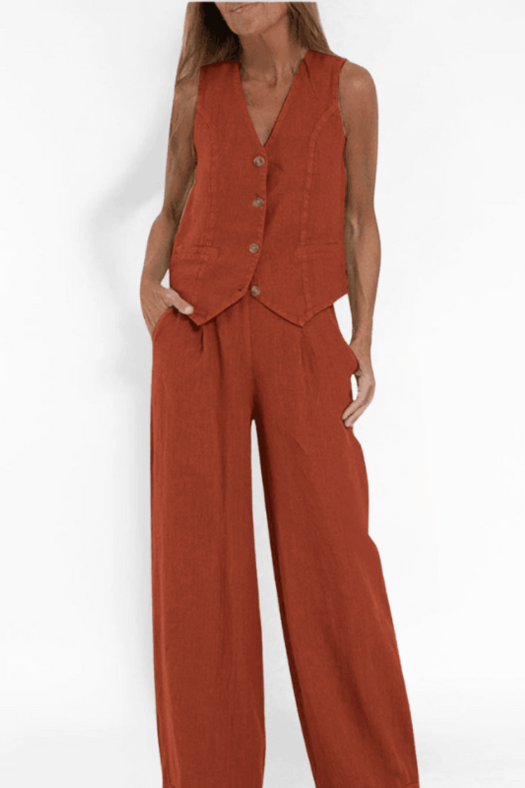 Wide Leg Pant Suit for women - Sleeveless Vest - High Waisted Pleated Pants - Image 5