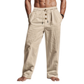 Linen Drawstring Pants for men - Loose Fit - Casual Elastic Waist Pleated Button Front - Image 3