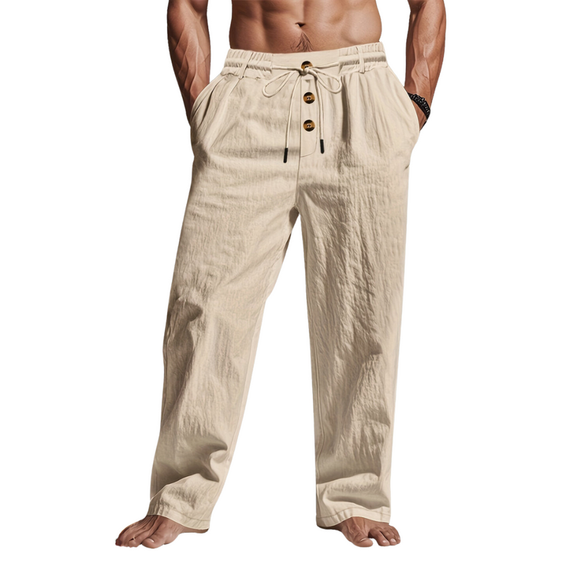 Linen Drawstring Pants for men - Loose Fit - Casual Elastic Waist Pleated Button Front - Image 3