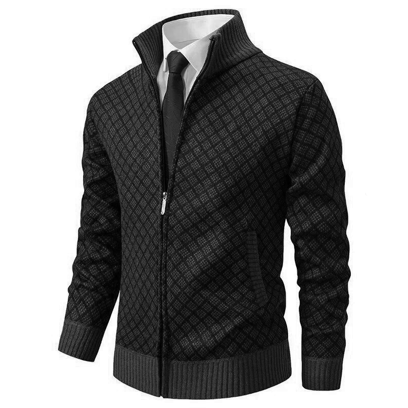 Zip-Up Patterned Sweater for Men - High Neck - Image 3