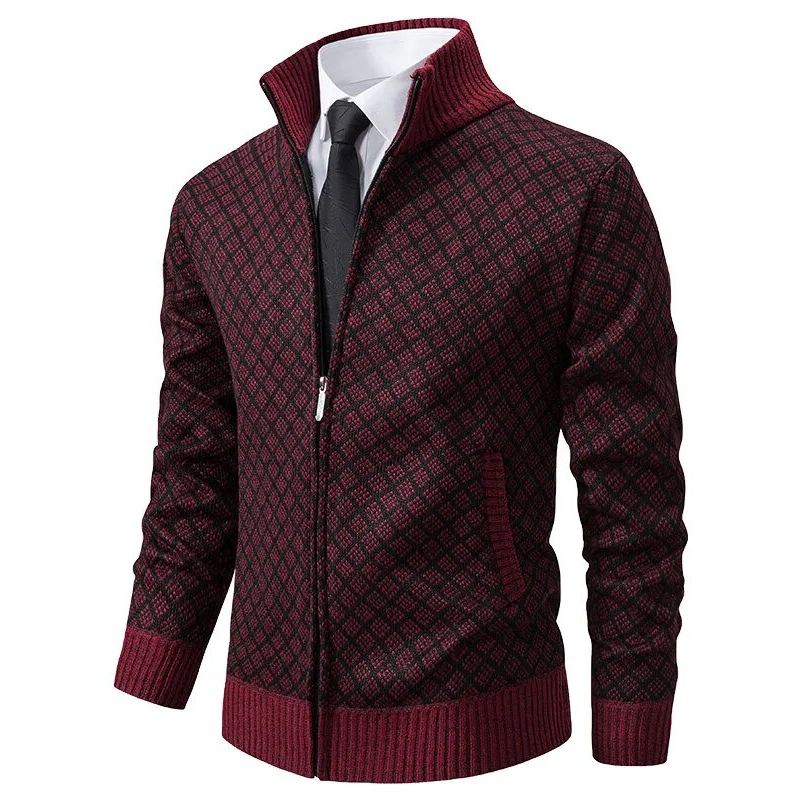Zip-Up Patterned Sweater for Men - High Neck - Image 5