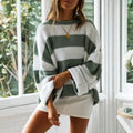 Striped Oversized Sweater for Women - Crew Neck - Image 1