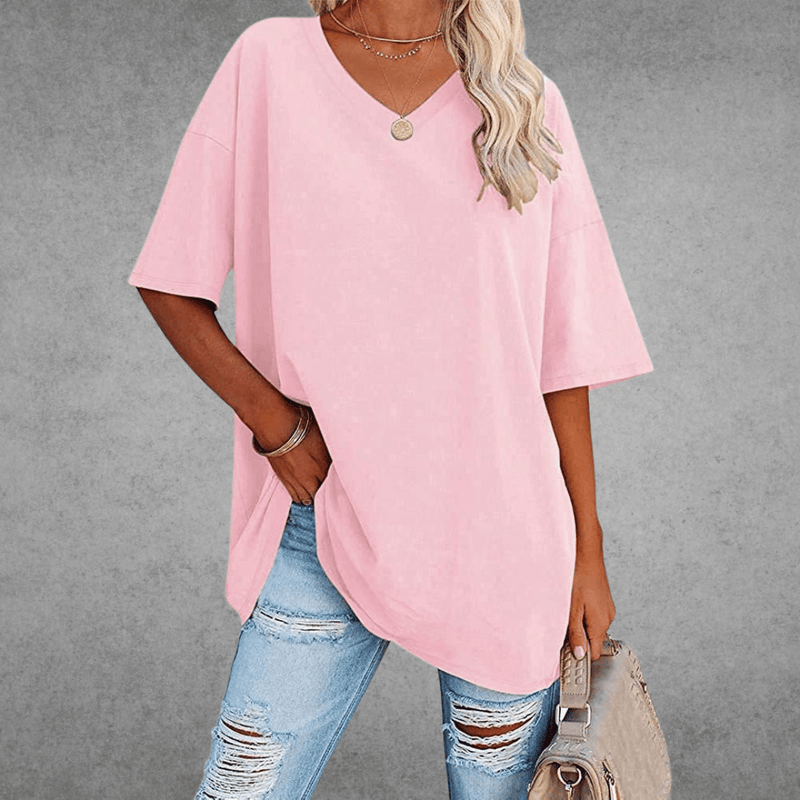 Oversized V-Neck T-Shirt for women - Short Sleeve Loose Fit - Tunic Length Casual - Image 5