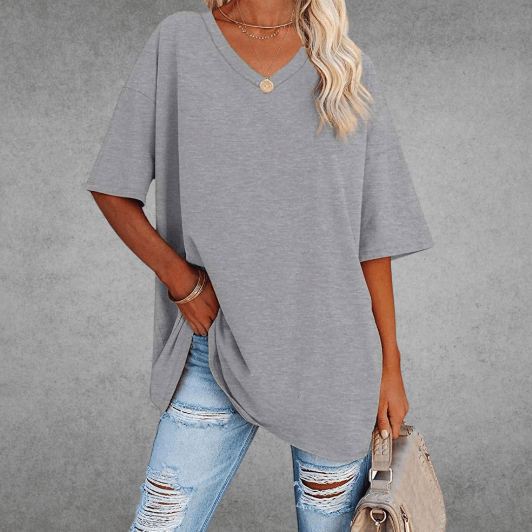 Oversized V-Neck T-Shirt for women - Short Sleeve Loose Fit - Tunic Length Casual - Image 15
