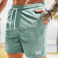 Corduroy Casual Shorts for Men - Drawstring Relaxed Fit - Patch Detail Knee Length - Image 21