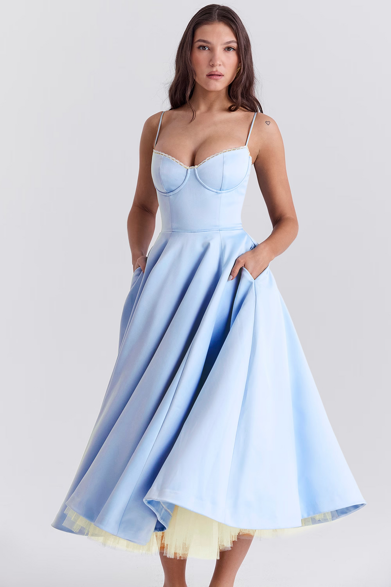 A-Line Midi Dress for Women - Spaghetti Strap Bustier Bodice - Image 6