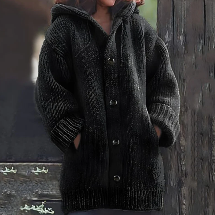Knit Hooded Cardigan Sweater for Women - Button Front - Image 4