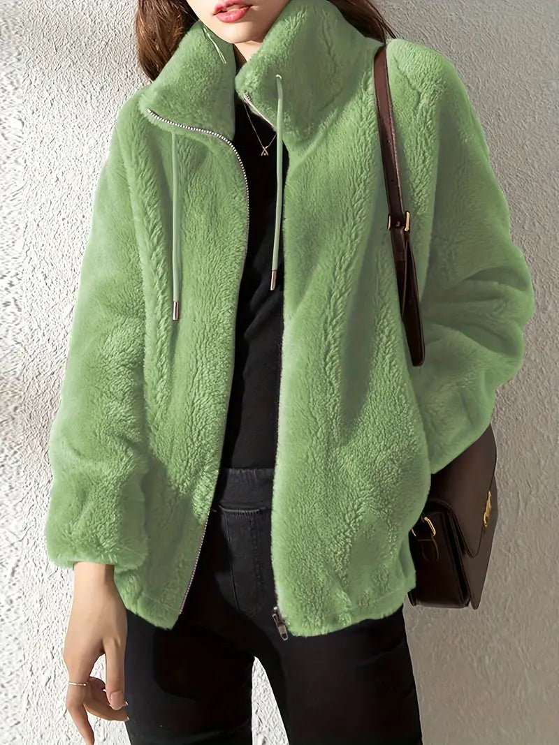 Faux Fur Zip-Up Jacket for Women - Long Sleeve - Image 4