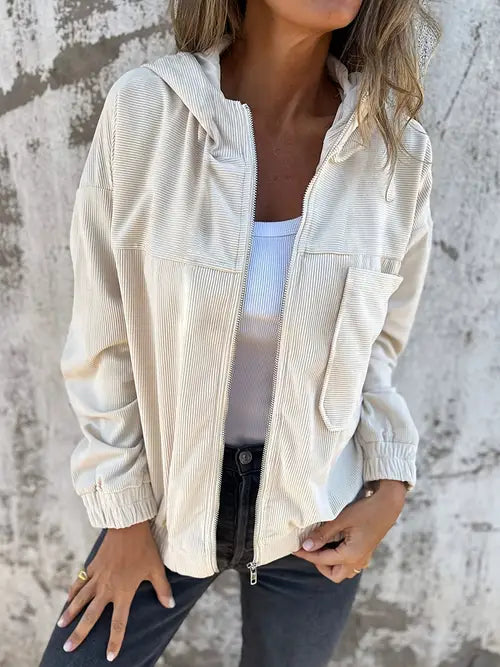Hooded Zip-Up Jacket for Women - Chest Pocket - Image 3