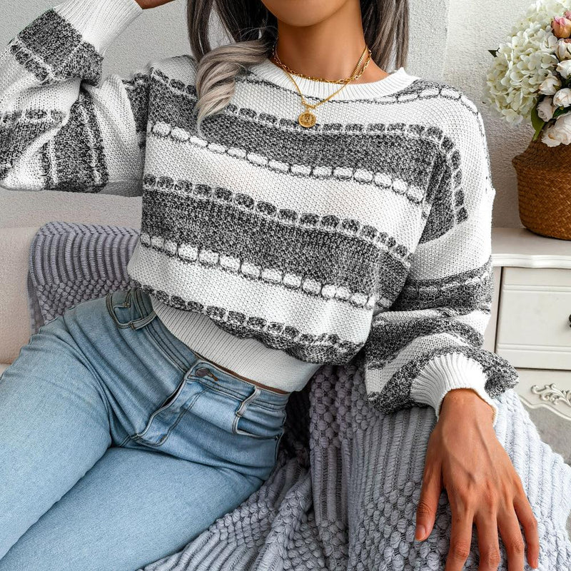 Striped Crew Neck Sweater for Women - Relaxed - Image 3