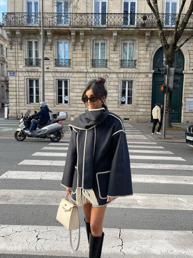 Oversized Fringe Coat for Women - Shawl Collar - Image 3
