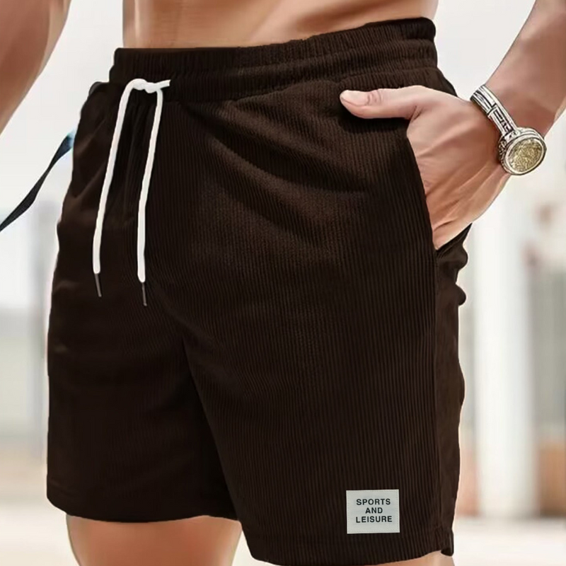 Corduroy Casual Shorts for Men - Drawstring Relaxed Fit - Patch Detail Knee Length - Image 9