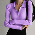 Collared Button-Down Sweater for Women - V-Neck - Image 7