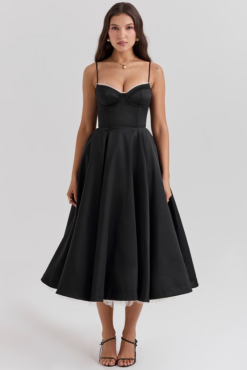 A-Line Midi Dress for Women - Spaghetti Strap Bustier Bodice - Image 4