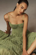 Pleated A-Line Midi Dress for Women - Bustier Top Spaghetti Strap - Image 4